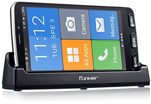 Funker E500I Easy Smart Telefono Cellulare Smartphone 4G con Whatsapp, Pulsante Sos, Dock Di Ricarica, Icone Xxl, Display da 5,5 Pollici Hd, Memoria Espandibile da 16 Gb, Android 10, Nero