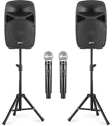 Vonyx VPS102A Professional Karaoke Setup with Wireless Mics & Stands - Complete Speaker System for Bars, Pub Karaoke Machine and Home Entertainment
