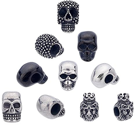 UNICRAFTALE 10Stk Schädel Perlen Edelstahl Schädel Spacer Perlen 5-6mm Großes Loch Perlen Europäische Perlen Halloween Abstandsperlen Metall Haarperlen Für DIY Halskette Armbänder Schmuckherstellung