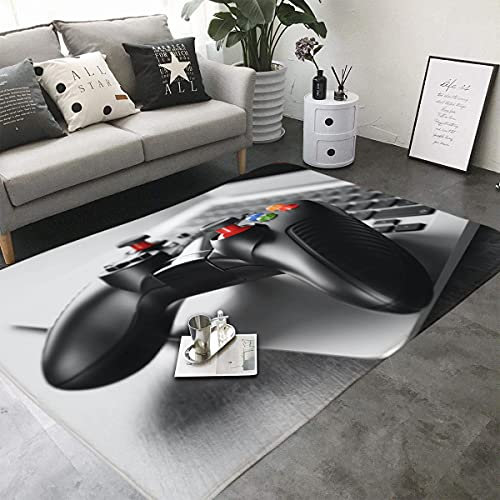 3D Tapis Chambre Enfant Garcon Ado Gamer Tapis Chambre Adolescent Garcon Manette Gaming Moderne Grand Tapis Salon Bain Noir Gris Rectangle Tapis De Jeux Lavable Poils Courts Doux (80x140 cm)