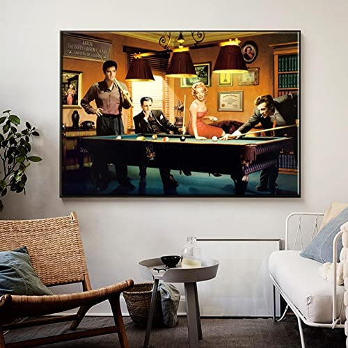 Moderne Klassische Filmplakat Leinwand Gemälde Berühmte Sterne Spielen Billard Poster und Druck Wandkunst Bilder Wohnkultur 60x80cm (24x31inch) Innenrahmen