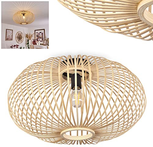 Deckenleuchte Oravi, runde Deckenlampe aus Holz/Metall in Natur/Schwarz, Leuchte in Gitter-Optik mit tollen Lichteffekten an der Decke, Ø 50 cm, 1-flammig, 1 x E27, ohne Leuchtmittel