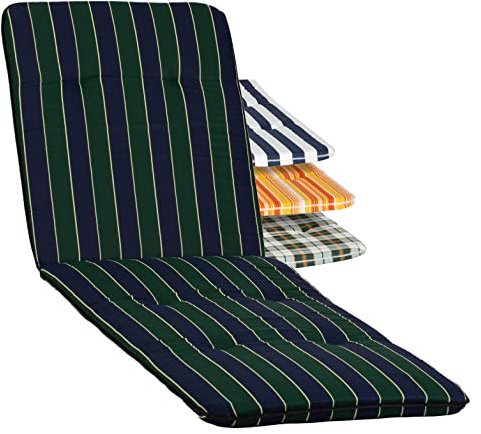 Beo Sonnenliege Auflage Waschbar Bali | Made in EU nach Öko-Tex Standard | Atmungsaktive Auflage Gartenliege mit Gummi-Halteband | UV-beständige Liegestuhl Auflage mit Streifen in Grün-Blau