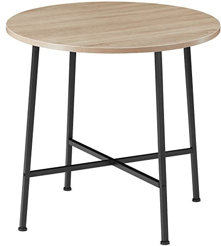 tectake® Esstisch rund, Kleiner Küchentisch, 80 x 76 cm (Ø x H), Industrie-Design, Holztisch für Küche Esszimmer Wohnzimmer Büro, schwarzes Metallgestell - Industrial Holz hell, Eiche Sonoma