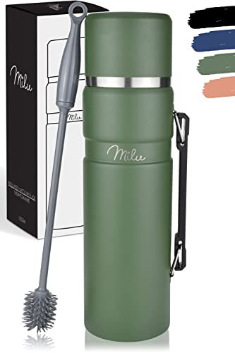 Milu Botella Termo con Asa Botella Termo Aislada 1L - Botella aislada de acero inoxidable para beber, 100% a prueba de fugas, aislamiento de doble pared (Verde Oliva, 1000ml)