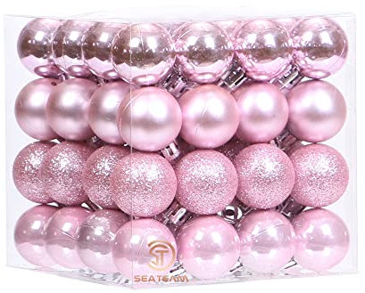 Sea Team Lot de 64 Boules de Noël avec ficelles, Mini Boules de 30 mm, Ampoules de Noël en Plastique incassables, décorations à Suspendre pour Arbre de Noël, Vacances, Mariage, fête, Rose