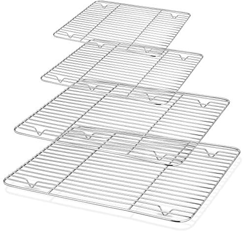 Cooling Rack, Onader Stainless Steel Metal Wire Grill Racks Fit Baking Tray, Set of 4 Perfect for Oven Baking Roasting Grilling Cooking Drying, Healthy & Rust Proof, Heavy Duty & Dishwasher Safe
