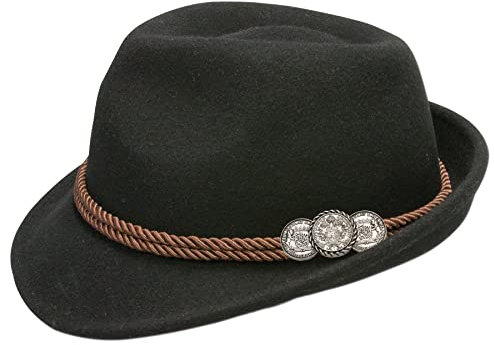 Alpenflüstern Herren Trachtenhut Münzen - Trachten FIlzhut, Hut zur Tracht und Lederhose (schwarz) ADV131
