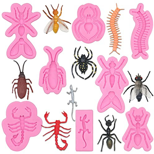 Lot de 8 moules en silicone pour décoration de gâteaux en forme d'araignée et fourmis de scorpion pour loisirs créatifs, bonbons au chocolat, pâte d'amande, argile polymère, projets d'artisanat époxy