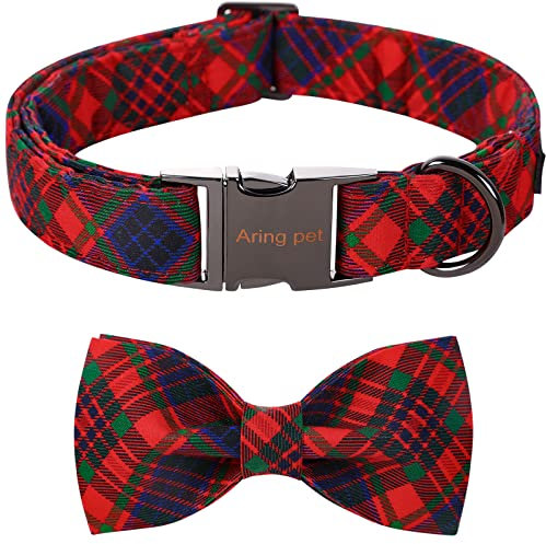 ARING PET Weihnachten Hundehalsband-Plaid Hundehalsband mit Schleife, Baumwolle Weihnachten Hundehalsbänder mit Metallschnalle für kleine mittlere große Junge und Mädchen Hunde