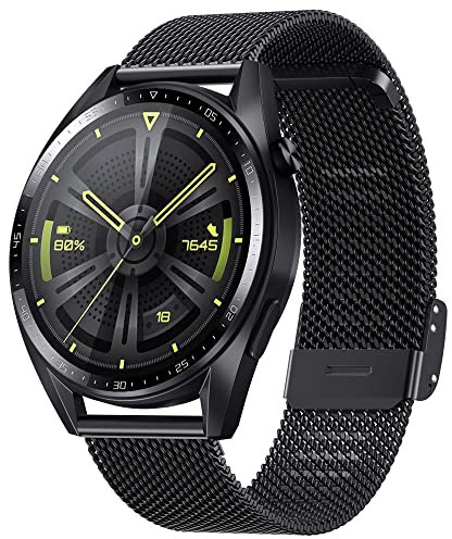 Hiseus Cinturino Compatibile con Huawei Watch GT2/GT3 46mm, in Acciaio Inossidabile Intrecciato per GT 2/3 PRO 46mm/GT Runner/2e/3/3 PRO (Nero)