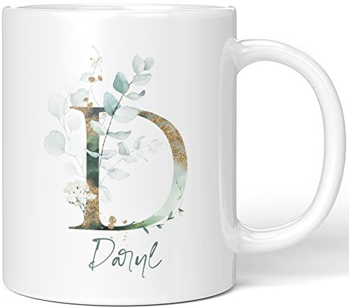 JUNIWORDS Tasse, Daryl, Name Anfangsbuchstabe Initial Alphabet Floral Buchstabe D Monogramm Motiv, Weiß (5442197)