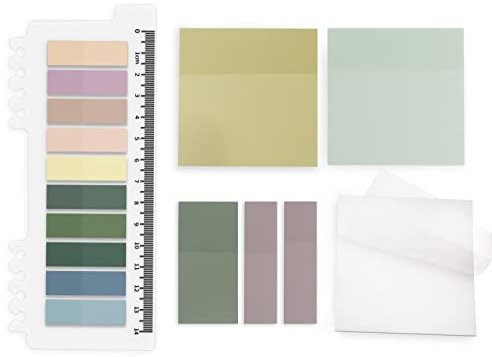 500Pcs Transparente Haftnotizen Tabs, 3x3in 2.5x0.7in 1.8x0.4in Mulit-Sized sehen durch selbstklebende wasserdichte Haftnotizblöcke mit Lineal für Bibel Studie Memo Buch Annotation Schule Büro