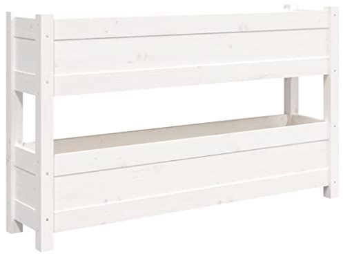 vidaXL Pflanzkübel, Hochbeet mit 2 Etagen, Vertikalbeet für Garten Terrasse Balkon, Blumenkasten Pflanzkasten Kräuterbeet, Weiß Massivholz Kiefer