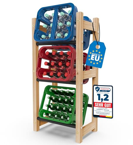 SCHWANFELD® Getränkekistenregal für 3 Kisten [Geeignet für Jede Kistensorte] - inkl. Montageanleitung, Schrauben, Sechskantschlüssel - Getränkeregal aus hochwertigem FSC Holz Standfestes Kistenregal
