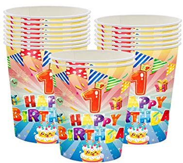 16Pcs 1st Birthday Paper Cups,Colourful Baby Girl/Boy First Birthday Tableware Party Cups Disposable,1st Birthday Table Decorations Cup Birthday Gifts for Baby Girls/Boys 1st Birthday Party Decoration