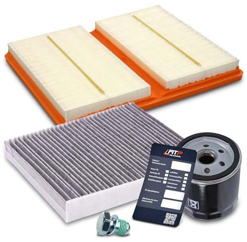 BESTPRICE Inspektionspaket Filterset mit 1x Ölfilter; 1x Innenraumfilter (Aktivkohle); 1x Luftfilter; 1x Ölablassschraube; 1x Ölablassschraube