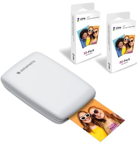AgfaPhoto Mini P.2 - Pack Imprimante Portable Zink Photos Instantanées + Recharge pour 60 Photos supplémentaires - Impression sans Encre Facile, Rapide - Photo 75 x 50 mm - Smartphones et Tablettes