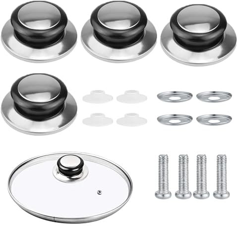 4 Pieces Stainless Pot Lid Knobs,Heat-Resistant Cooking Kitchen Pot Pan Lids Round Button with Screws and Gaskets,Universal Pot Lid Handle Covers for Frying Pan Saucepan Lid Cover Handles Knobs