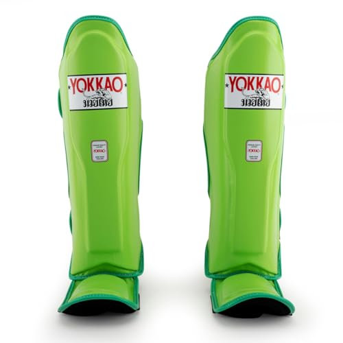 YOKKAO Matrix Muay Thai Kickboxing MMA Schienbeinschoner mit Knieschoner, 100% echtes Rindsleder (Lime Zest, XXS)