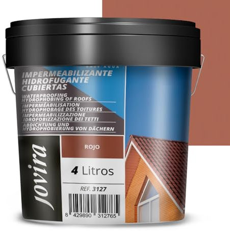 JOVIRA PINTURAS Impermeabilizante Hidrofugante para Cubiertas, Tejas, Mortero, Piedra Natural, etc. (4 Litros, Rojo) I-18