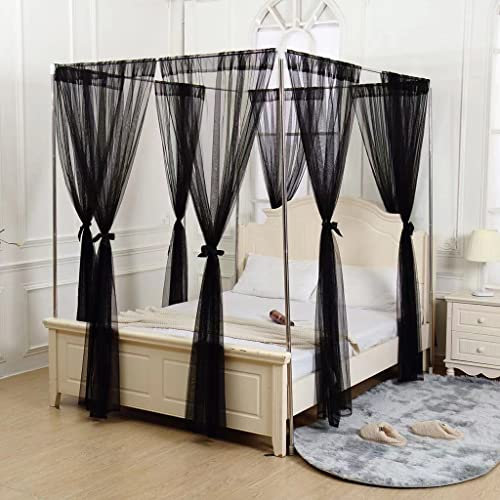 Eleganter Luxus-Moskitonetz-Vorhang mit 4 Eckpfosten für das Bett von Erwachsenen, Teenagern, Mädchen und Jungen; Betthimmel für Twin-/Full-/Queen-/King-Size-Betten (schwarz – ohne
