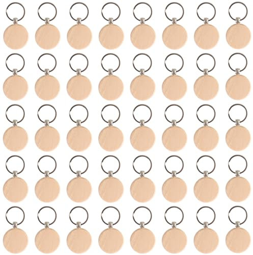 Lurora2021 40 Pezzi Portachiavi in Legno Fai Da Te - Keychain per Incisione Personalizzata, Pittura, Decorazione, Regali