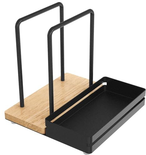 STWWO Servilletero de Mesa Servilletero de Metal y Madera Soporte Servilletas Verticalde con Caddy Dispensador de Servilletas para Decoración de Cocina Comedor Bar, Negro