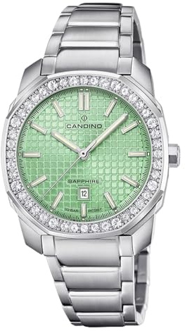 Candino Swiss Damenuhr Analog aus Edelstahl 316l Silberfarben | Quarzwerk, Widerstandsfähiges Saphirglas, Wasserdicht 5 ATM, Kalender C4756/2, Icon