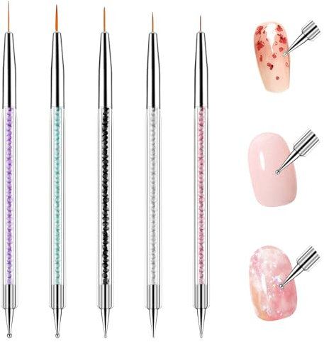 5 Stück Nail Art Pinsel Set Dotting Tool Nailart Pinsel Nageldesign Double Ended Dotting Pen Strass Professional Acryl Feinmalerei Nail Art Design