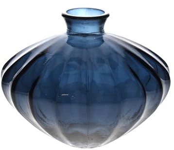 Keyhomestore - Vase décoratif moderne en verre recyclé bleu transparent, parfait pour meubles, étagères et compositions florales, vase plantes et fleurs pour intérieur et extérieur – H 14 cm