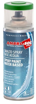 Ambro-Sol Smalto Spray a Base Acqua, a Basse Emissioni, Ritocco per Metalli, Legno, Vetro, Ceramica e Plastica, Conforme EN 71-3, Colore Verde Primavera RAL 6002, 400 ml