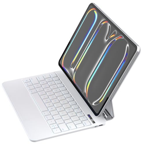 ZENLU Funda para iPad Pro 11 M4 2024 con teclado blanco, teclado de estilo mágico, trackpad multitáctil, soporte voladizo flotante, funda de teclado retroiluminado inteligente para iPad Pro de 5ª