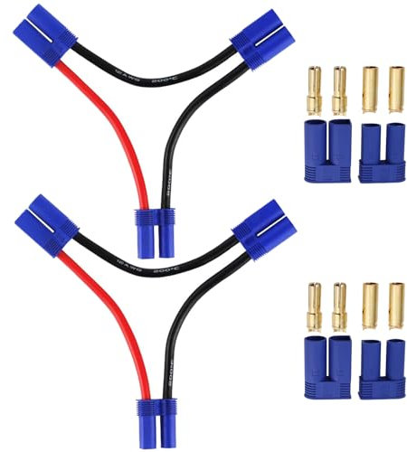 GTIWUNG 2 Stück EC5 Serial Series Batterieanschluss 1-Buchse auf 2-Männlich Stecker Adapter mit 10CM 12AWG Silikonkabel + 4 Pares EC5 Männlich Weiblich Rundstecker Stecker