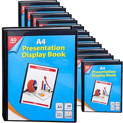 2 UR DOOR Lot de 12 cahiers de présentation A4 – 40 poches, 80 vues – Sans acide – Matériau PP durable – Pochettes en plastique – Pochettes en plastique
