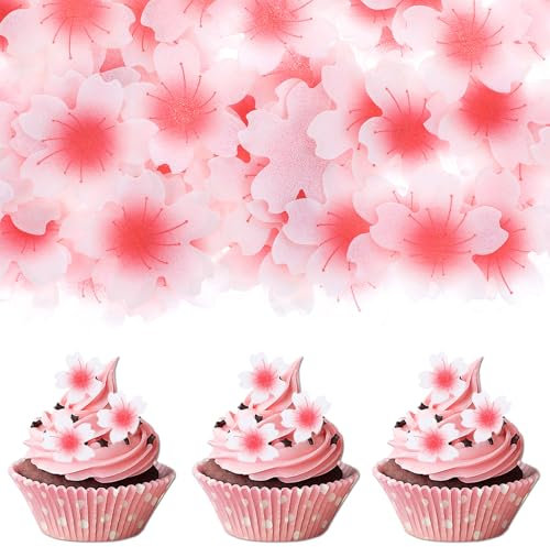 100 Pcs Essbare Blumen Essbare Tortendeko Blumen aus Reispapier für Frauen und Mädchen Geburtstag Weihnachten Party Hochzeit Tortendekoration Zubehör