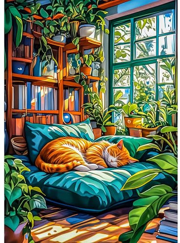 AIRDEA Katze Diamond Painting Erwachsene, DIY 5D Bücherregale Diamant Painting Bilder, Bastelset Erwachsene Frauen als Haus Wanddeko 30x40 cm