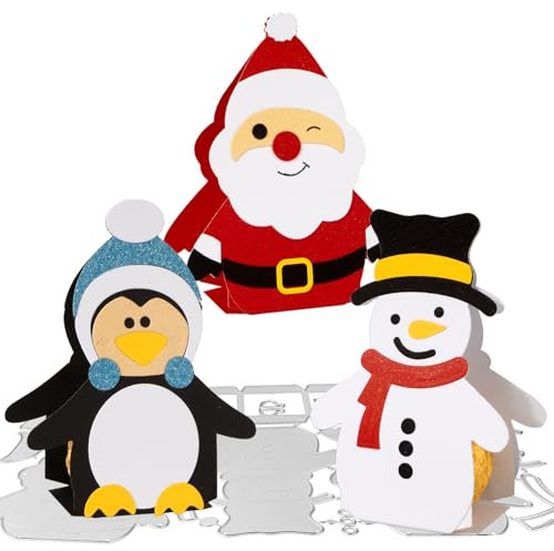 BOOMTOP Stanzschablone Weihnachten Box Mini Schachteln Weihnachtsmann Schneemann Pinguin Stanzform Süßigkeiten Candy Boxen 9,5cm Klein Geschenkbox Cutting Dies Christmas Stanzer Adventskalender Boxen