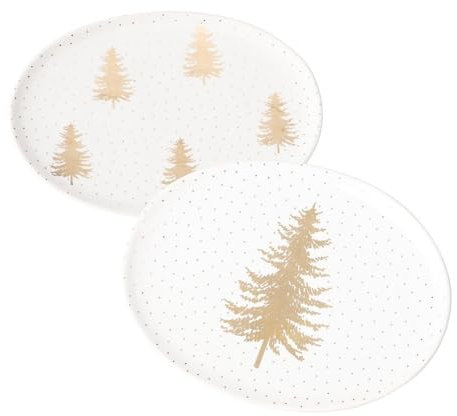 Miss Lovely Weihnachtsteller Tannenbaum Servier-Geschirr Teller Schale Weihnachten Weihnachts-Deko Tisch-Dekoration Weihnachts-Geschirr Plätzchen-Teller Farben: weiß & Gold Inhalt: 2 Stück Form: Oval