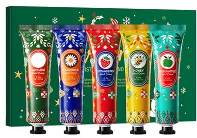 Handcreme Weihnachten Set, 5 pcs Handcreme Weihnachten Mini für Trockene Rissige Hände, Weihnachtsgeschenke, Hand Cream für Trockene Hände, Feuchtigkeitscreme Handcreme Frauen und Männer