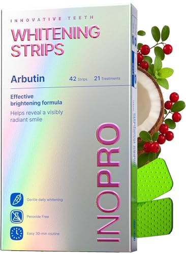 InoPro Teeth Whitening Strips 21 Treatments Kit - Teeth Whitener, Peroxide Free, Green White Strips for Teeth Whitening with Arbutin, Coconut Oil, Deep Stains Removal (42 Strips)