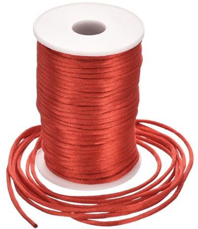 Rebower Cordino In Satin Di Nylon 3mm 50m Filo In Nylon Filo Rosso | Per Braccialetto, Intrecciato, Per Creazione Gioielli Collana Nodo Cinese Artigianato