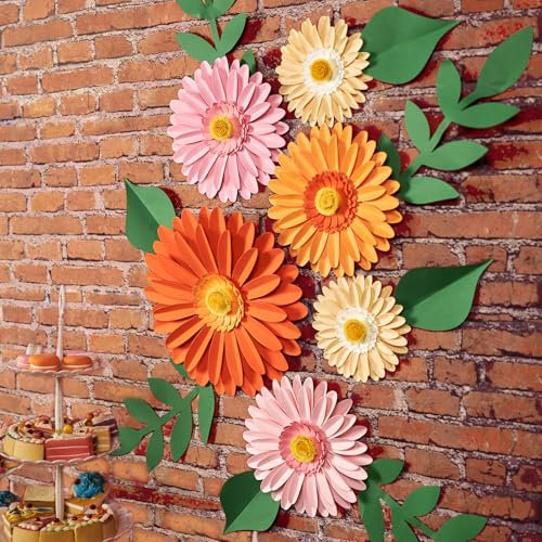 EASY JOY Daisy Paper Flower Wall Decoration Spring Artificial Paper Flowers Backdrop Pink Orange Giant Tissue Flowers Spring Birthday Party Decorations for Garden Baby Showers Wedding Tea Party Decor