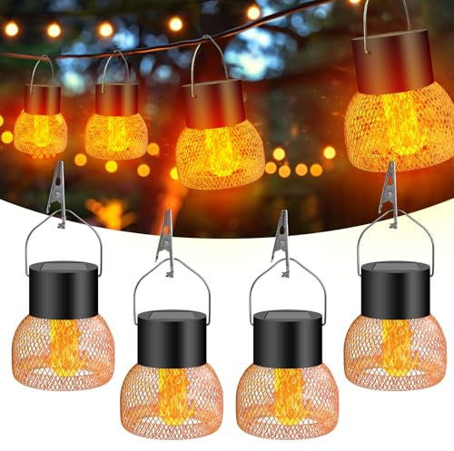 4 Pcs Lumiere Solaire Exterieur, IP65 Étanchéité Lanterne Solaire Exterieur Jardin, Lampe Solaire Exterieur Jardin Suspendues, pour Les Jardins, Les Terrasses, Les Clôtures, Les Arbres