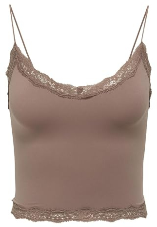 ONLY Damen Onlvicky Lace Seamless Cropped Top Noos, Cognac,M-L