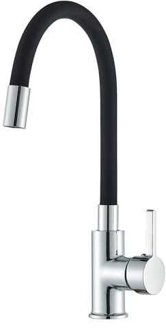 Cesinkin Robinet Cuisine Flexible Mitigeur Évier Flexible à Bec Rotatif 360° Design Robinet Monotrou Eau Chaude et Froide en Laiton Chromé et Noir