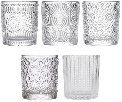 5 Pièces Photophore Verre Transparent, Bougeoir Verre pour Bougies Pilier, Porte Bougie Romantique Vintage avec Point en Gaufré, Support Bougie pour Mariage, Anniversaire, Décoration de Table