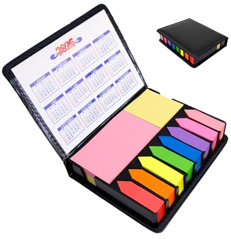 Mritrit Haftnotizen Klebezettel Set mit PU Kalender 2025, Seiten Marker Klebezettel, Bunte Selbstklebende Haftnotizen für Büro Schule Teamwork Studium