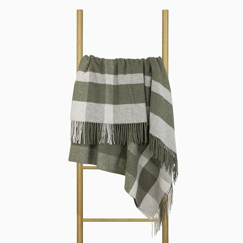 Nostra Andora Merino-Woll- und Kaschmirdecke – Weiche, atmungsaktive und leichte Elegante Überwurfdecke für Sofa und Außenbereich, temperaturregulierendes Design mit Fransen (Olive & Sahne)