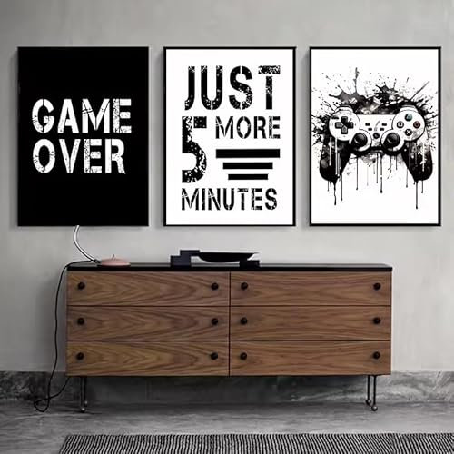 JIANGSHANDAIYOUCAIREN Schwarz Weiß Spiel Controller Wandkunst Poster und Drucke Leinwand Gemälde Bilder für Spielzimmer Decor Gaming Spieler Geschenk Kein Rahmen-30x40cmX3
